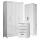 Guarda Roupa Infantil Madri com Cômoda MS913 e Armário Multiuso New Íris Branco Brilho Moval
