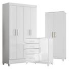 Guarda Roupa Infantil Madri Com Cômoda Vênus Com Pés E Armário Multiuso Jade Branco Brilho - Moval