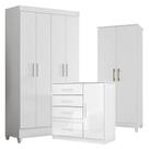 Guarda Roupa Infantil Madri Com Cômoda Vênus E Armário Multiuso Jade Branco Brilho - Moval