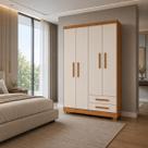 Guarda Roupa Infantil Menina Closet Juvenil 4 Portas 2 Gavetas Paris Mdf Mdp Premium Cedro Off White