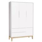 Guarda Roupa Infantil New Classic 3 Portas Branco Com Pés Madeira Natural - Reller