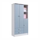 Guarda Roupa Infantil Percasa Tedy 3 Portas 2 Gavetas com Puxador Urso Branco/Azul