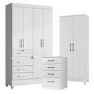 Guarda Roupa Infantil Sobral com Cômoda MS913 e Armário Multiuso Jade Branco Brilho Moval
