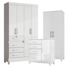 Guarda Roupa Infantil Sobral Com Cômoda Vênus Com Pés E Armário Multiuso Jade Branco Brilho - Moval