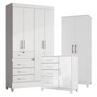 Guarda Roupa Infantil Sobral com Cômoda Vênus com pés e Armário Multiuso Jade Branco Brilho Moval