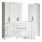 Guarda Roupa Infantil Sobral com Cômoda Vênus com pés e Armário Multiuso New Íris Branco Brilho Moval
