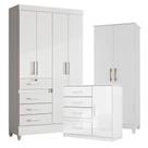 Guarda Roupa Infantil Sobral Com Cômoda Vênus E Armário Multiuso Jade Branco Brilho - Moval