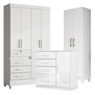 Guarda Roupa Infantil Sobral Com Cômoda Vênus E Armário Multiuso New íris Branco Brilho - Moval