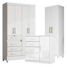 Guarda Roupa Infantil Sobral com Cômoda Vênus e Armário Multiuso New Íris Branco Brilho Moval