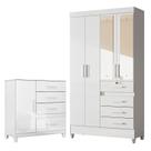 Guarda Roupa Infantil Sobral com Espelho e Cômoda Vênus com pés Branco Flex Moval