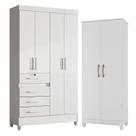 Guarda Roupa Infantil Sobral e Armário Multiuso Jade Branco Brilho Moval