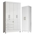 Guarda Roupa Infantil Sobral e Armário Multiuso New Íris Branco Brilho - Moval