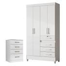 Guarda Roupa Infantil Sobral e Cômoda MS913 Branco Brilho Moval