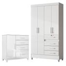 Guarda Roupa Infantil Sobral e Cômoda Vênus com pés Branco Flex Moval