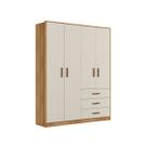 Guarda Roupa Infantil Solteiro 4 Portas 3 Gavetas Nature Off White Pérola Peternella