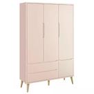 Guarda Roupa Infantil Theo 3 Portas Rosa Fosco com Pés Madeira Natural - Reller Móveis