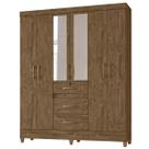 Guarda Roupa Itatiba 165cm 6 Portas Castanho Wood com Espelho Moval
