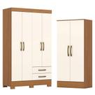 Guarda Roupa Lima 04 portas e 02 Gavetas com Pés BE12 com Armário Multiuso Prime Cinamomo Off White - Henn Briz
