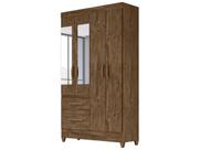 Guarda Roupa Madri 110cm 4 Portas Castanho Wood com Espelho Moval