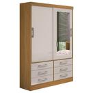Guarda Roupa Meridian 2 Portas 6 Gavetas Solteiro com Espelho Cor Cinamomo Off White