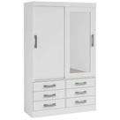 Guarda Roupa Meridian 2 Portas 6 Gavetas Solteiro com Espelho D Doro Cor Branco