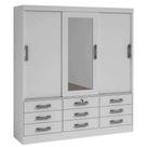 Guarda Roupa Meridian 3 Portas 9 Gavetas Casal com Espelho Cor Branco