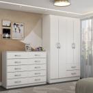 Guarda-Roupa Mila 4 Portas 2 Gavetas com Cômoda 10 Gavetas Branco - Panorama Móveis Guarda-Roupa Mila 4 Portas 2 Gavetas com Cômoda 10 Gavetas Branco - Panorama Móveis