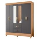 Guarda Roupa Mobi 6 Portas com Espelho 2 Gavetas Freijó/Titanium - ABZ Guarda Roupa Mobi 6 Portas com Espelho 2 Gavetas Freijó/Titanium - ABZ