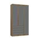 Guarda Roupa Modulado 3 Portas 4 Gavetas 132cm Veneza Luciane Móveis Avelã Pf/cinza Supremo Pf