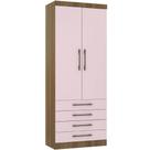 Guarda Roupa Modulado 90cm 2 Portas 4 Gavetas Avelã/Rosa Pf