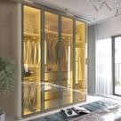 Guarda Roupa Modulado com LED e Vidro Reflecta 4 Portas e Pés Em MDF Innova Gelius