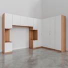 Guarda Roupa Modulado de Canto 12 Portas 6 Peças 2 Mesas de Cabeceira Hera CabeCasa MadeiraMadeira Louro/Branco Geada