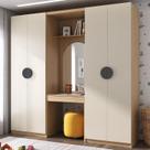 Guarda-Roupa Modulado Infantil 3 Peças 4 Portas com Espelho e LED Joy Kids CabeCasa MadeiraOriginals
