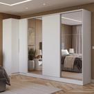 Guarda-roupa Modulado Neo + Guarda-roupa Royale 3 Portas De Correr Com Espelhos Branco Madesa