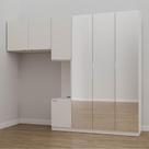 Guarda-Roupa Modulado Solteiro 7 Portas com Espelho e Mesa de Cabeceira Hera CabeCasa MadeiraMadeira Branco Geada/Cromado