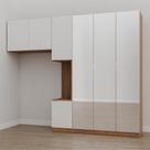 Guarda-Roupa Modulado Solteiro 7 Portas com Espelho e Mesa de Cabeceira Hera CabeCasa MadeiraMadeira Louro/Branco Geada/Cromado