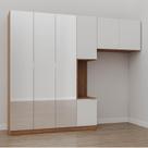 Guarda-Roupa Modulado Solteiro 7 Portas com Espelho e Mesa de Cabeceira Hera CabeCasa MadeiraMadeira Louro/Branco Geada/Cromado