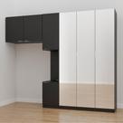 Guarda-Roupa Modulado Solteiro 7 Portas com Espelho e Mesa de Cabeceira Hera CabeCasa MadeiraMadeira Preto/Cromado