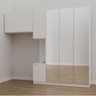 Guarda-Roupa Modulado Solteiro 7 Portas Espelho e Mesa de Cabeceira Hera CabeCasa MadeiraOriginals Branco/Algodão/Cromado