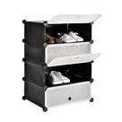 Guarda roupa modular 4 prateleiras sapateira organizador brinquedos com porta preto