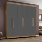 Guarda-roupa Mônaco 6 Portas 4 Gavetas Amêndoa Grafite