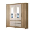 Guarda Roupa Mônica 4 Portas c/ Espelho e Gavetas Amendola/Off White - Bela Móveis Guarda Roupa Mônica 4 Portas c/ Espelho e Gavetas Amendola/Off White - Bela Móveis