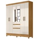 Guarda Roupa New Cuba 162cm 6 Portas Freijó Off White com Espelho Moval