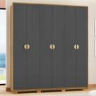 Guarda Roupa Noronha 2m 6 Portas e 4 Gavetas cor Cinza e Nature - Vila Rica