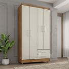 Guarda Roupa Pequeno 90cm 4 Portas e 2 Gavetas Madri cor Cedro e Areia