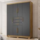 Guarda Roupa Pequeno Taurus 6 Portas 3 Gavetas Cinza e Nature - Vila Rica