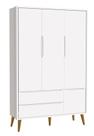 Guarda-Roupa Retrô 3 Portas Théo New Branco Fosco com Madeira - Reller