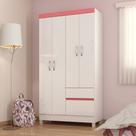 Guarda Roupa Roupeiro 04 Portas Lotus Branco Rosa Flex Demóbile