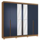 Guarda Roupa / Roupeiro 6 portas 4 gavetas com Espelho CB01R582 Kappesberg Canela e Azul Profundo