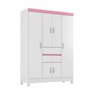 Guarda Roupa Roupeiro Aura 6 Portas Branco/Rosa - Bela Móveis